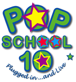 Pop school 10 plugged in and live logo